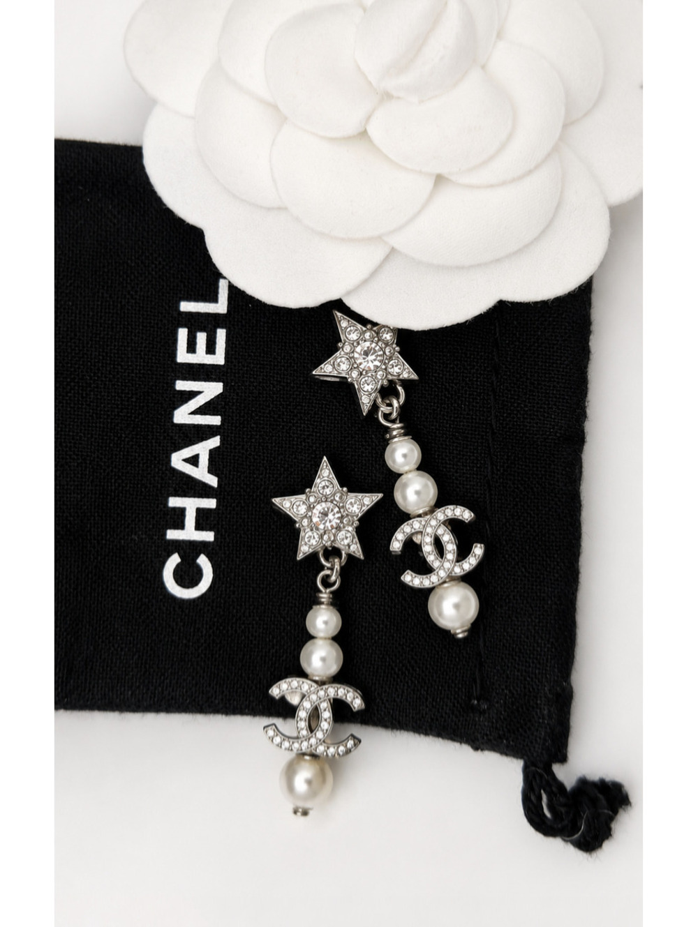 CHANEL RHINESTONE & PEARL CC DROP EARRINGS